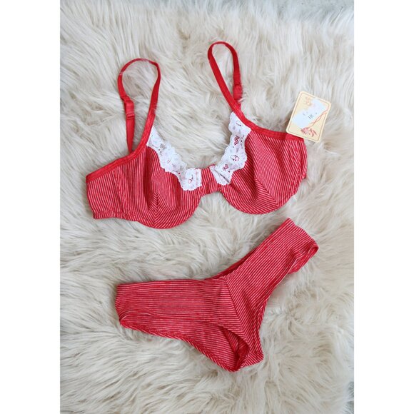 Deadstock, Vintage 1990s Empire Intimates Striped Bra & Cheeky Underwear SM MD - Picture 5 of 8